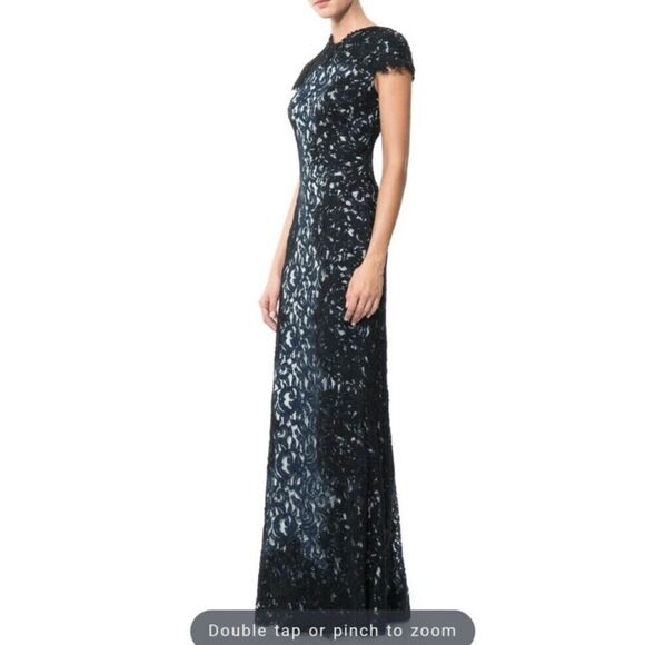 Tadashi Shoji Dress Size 16 Blue Black Lace Illusion‎ Mother of the Bride - Picture 3 of 13